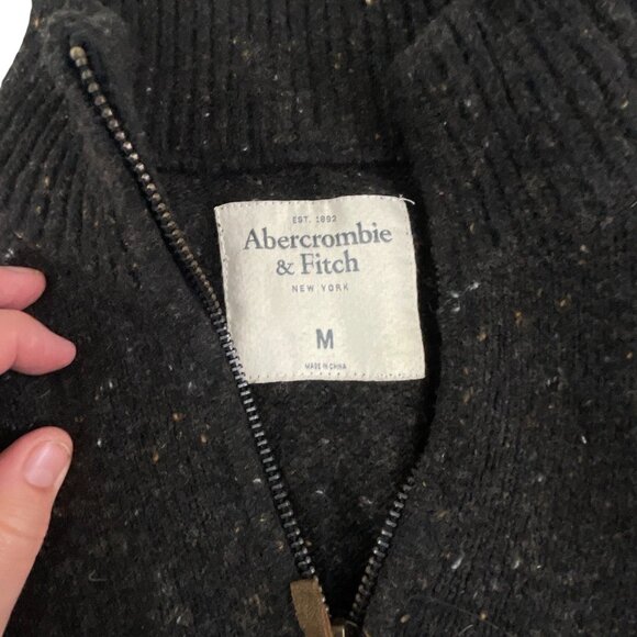 Abercrombie & Fitch Mens Half-Zip Sweater M Wool Blend Black Ribbed Pullover - Picture 3 of 6